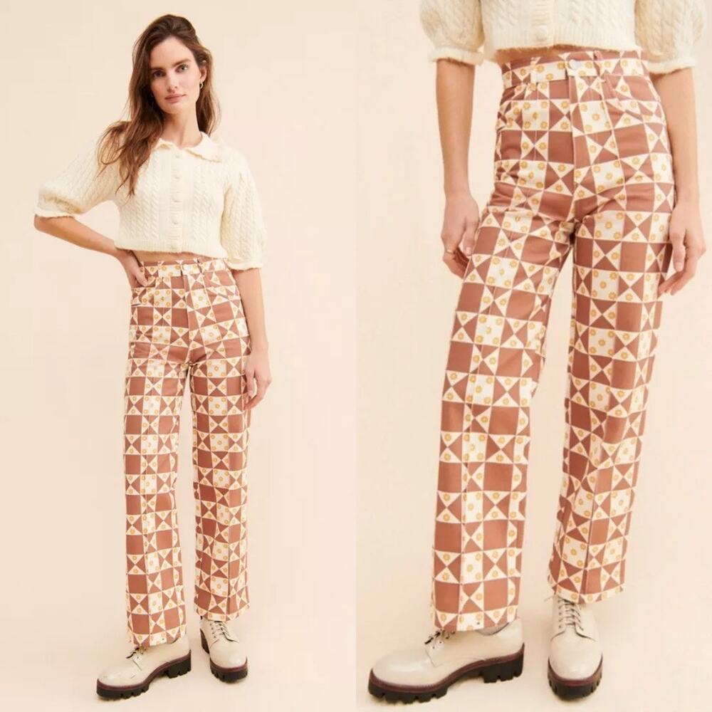 Lisa Says Gah The Robyn High Rise Geometric Print Floral Cotton Jeans (Sz 4)
